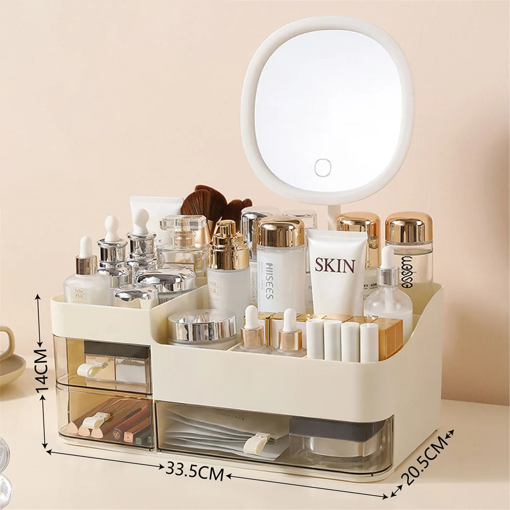 Chic Drawer-Style Cosmetic Organizer With Mirror - Portable Makeup Storage Box For Skincare, Lipstick & More