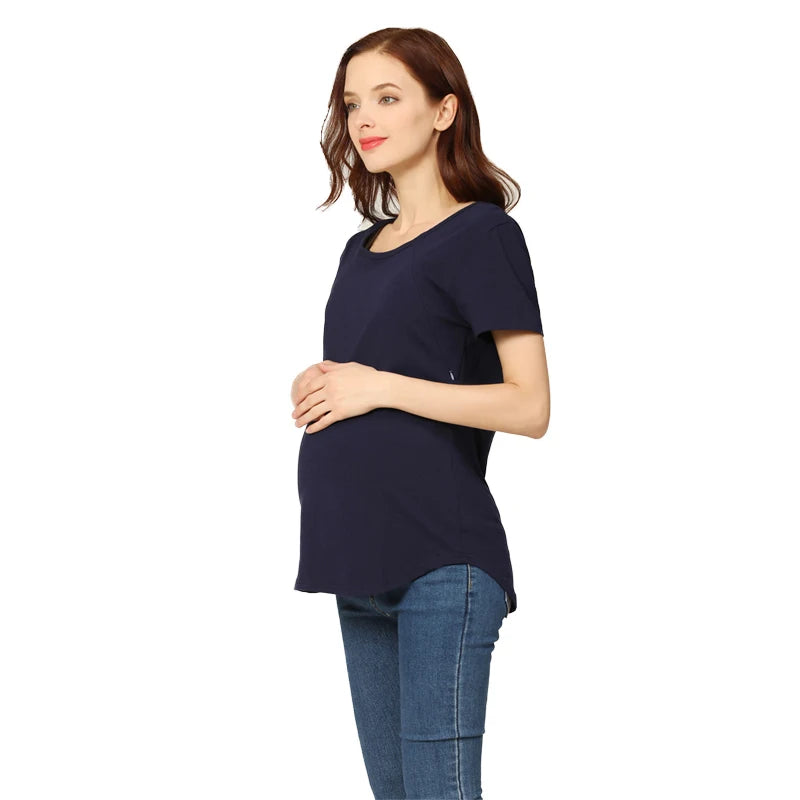 Emotion Moms New Women Maternel T-Shirt Short Sleeve Stretch Cotton Tops Zipper Breastfeeding Loose Pregnant Clothes Big Size