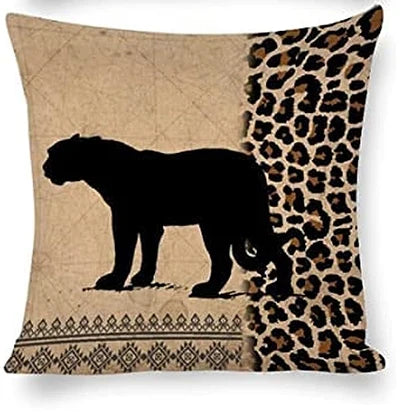 African Animal Outdoor Decorative Pillowcase 40*40cm Zebra Print and Leopard Print Linen Square Pad Set for Living Room Sofa