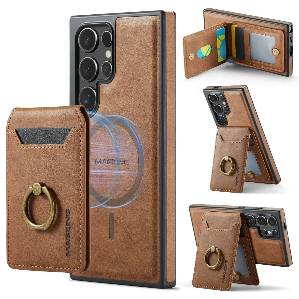2-in-1 Detachable Magnetic Wallet with Card Holder Phone Case for Samsung Galaxy S25 Edge S24 Plus S23 Ultra  Ring Leather Cover