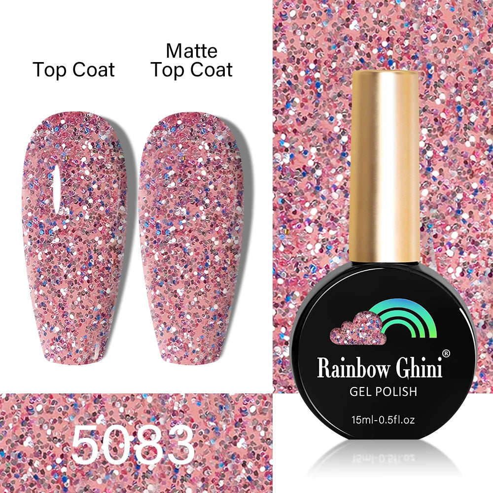 RG HEMA TPO FREE Neon Glitter Gel Nail Polish 15ml Nail Art Manicure Semi Permanent Gel Hybrid Varnishes Top Base Coat UV Nail