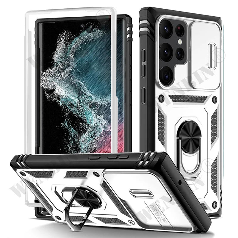 Case For Samsung S25 Ultra S24 S23 S22 Plus S24 FE A56 A55 A36 A35 A15 A16 5G Heavy Duty with Camera 360 Degree Kickstand Cover