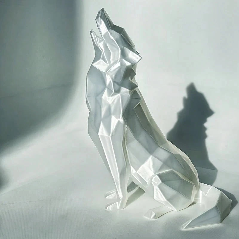 Modern Abstract Geometric Wolf Sculpture - 3D Printed Plastic Statue, For Home & Office Decor, Indoor & Outdoor Use