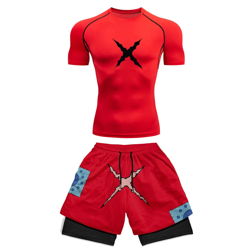 2025 Trendy Printed Compression Sports Suit Clothes Summer Men's Athletic Suit - Stylish Fitness Running Casual Two-Piece Set