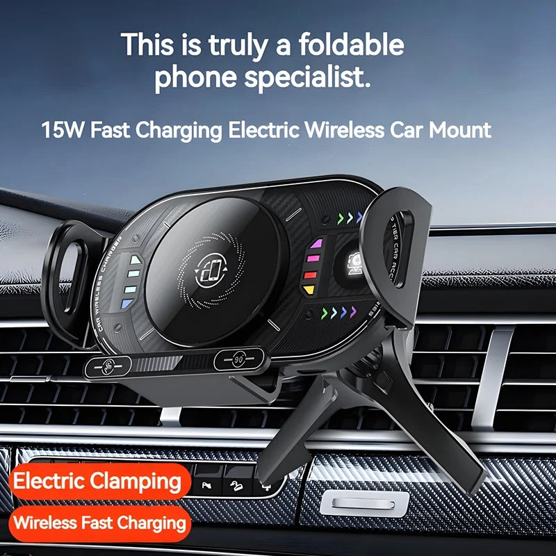 15W Universal Car Phone Wireless Charger Holder 90° Rotation Mount for Samsung Galaxy Fold 6 5 4 3 Z Flip S25 S24 Iphone 17 16