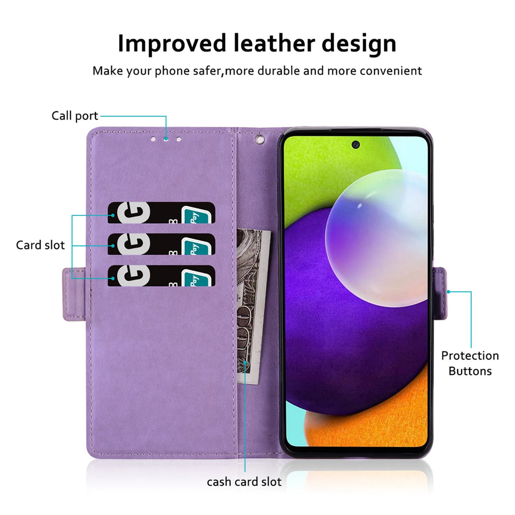 Leather Flip Phone Case For Samsung Galaxy A03S A13 A23 A33 A53 A02S A12 A22S A32 A42 A52 A72 Luxury Emboss Wallet Bracket Cover