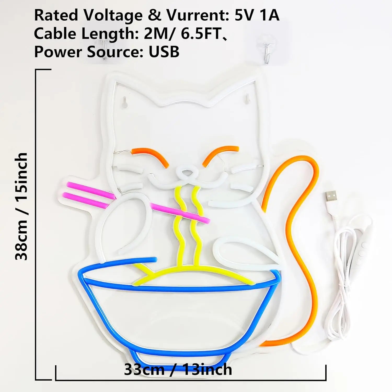 Lucky Cat Noodle LNeon Signs LED Neon Light Sign Light Up Neon Signs Wall Decor for Home Bar Living Room Store Club Bistro