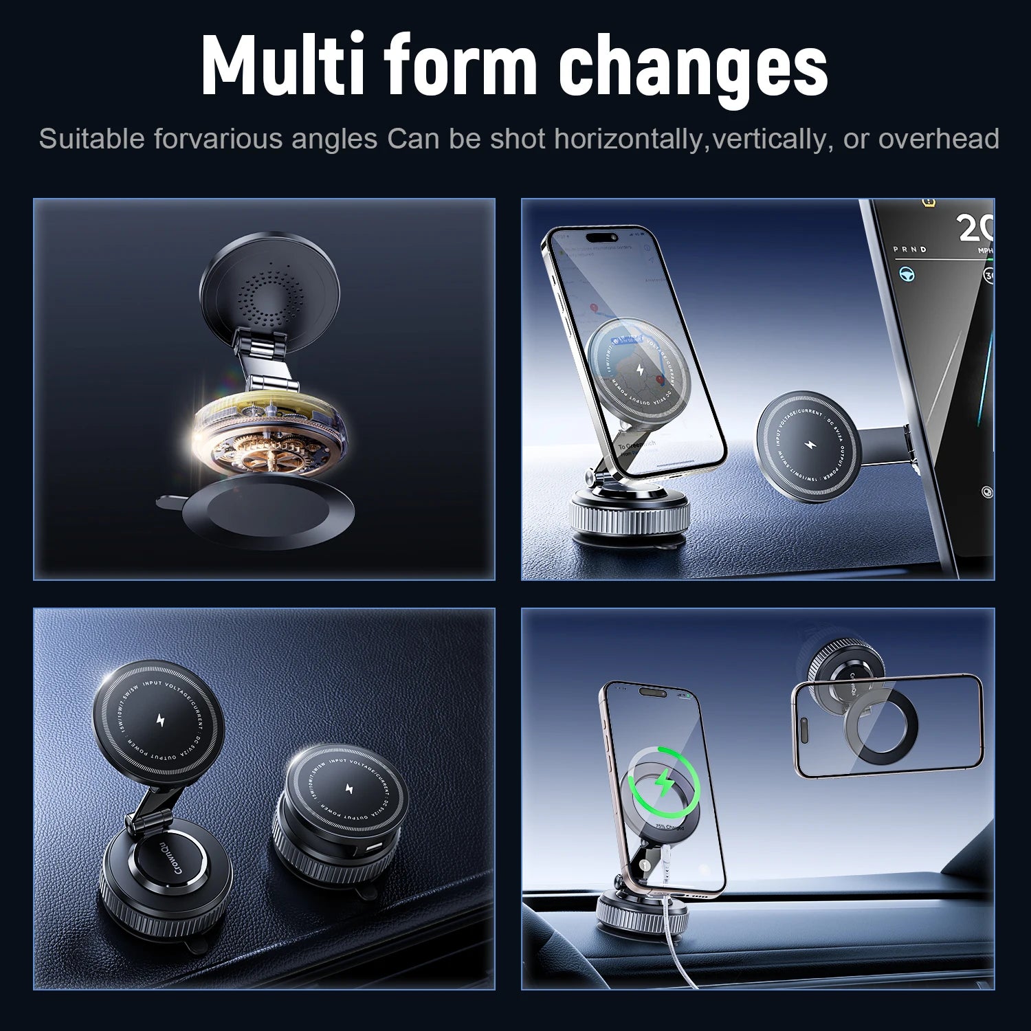 Magnetic Phone Holder Electric Car Mount Foldable Strong Vacuum Suction Stand For Cell Phone For iphone 12-16 Pro Mobile Phone