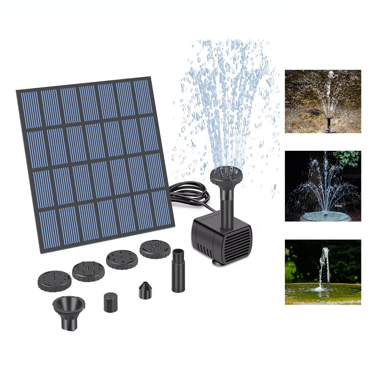 Solar Fountain Pond Pump Kit with Nozzles Solar Powered Fountain Water Pump Solar Fountain for Bird Bath Ponds Garden Fish Tank