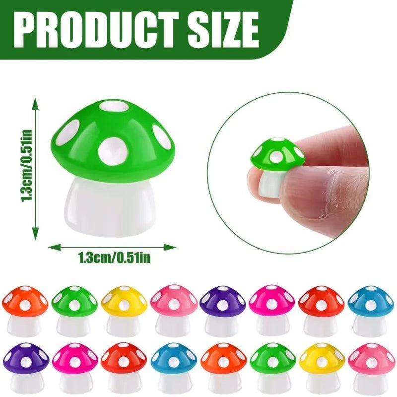 50/100pcs Mini Resin Mushroom 8 Colors Small Mushrooms for Dollhouse Decor Micro Fairy Garden Landscape Aquarium Tiny Toys