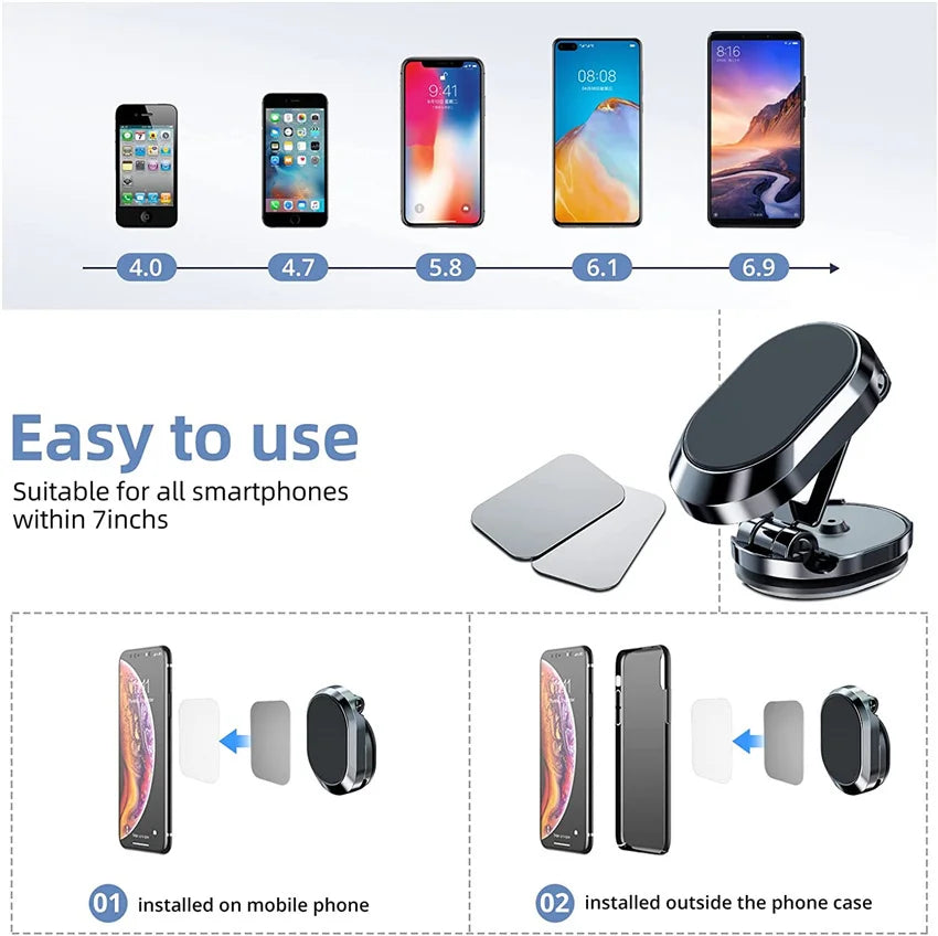 1080° Rotatable Magnetic Car Phone Holder Magnet Smartphone Support GPS Foldable Phone Bracket in Car For IPhone Samsung Xiaomi