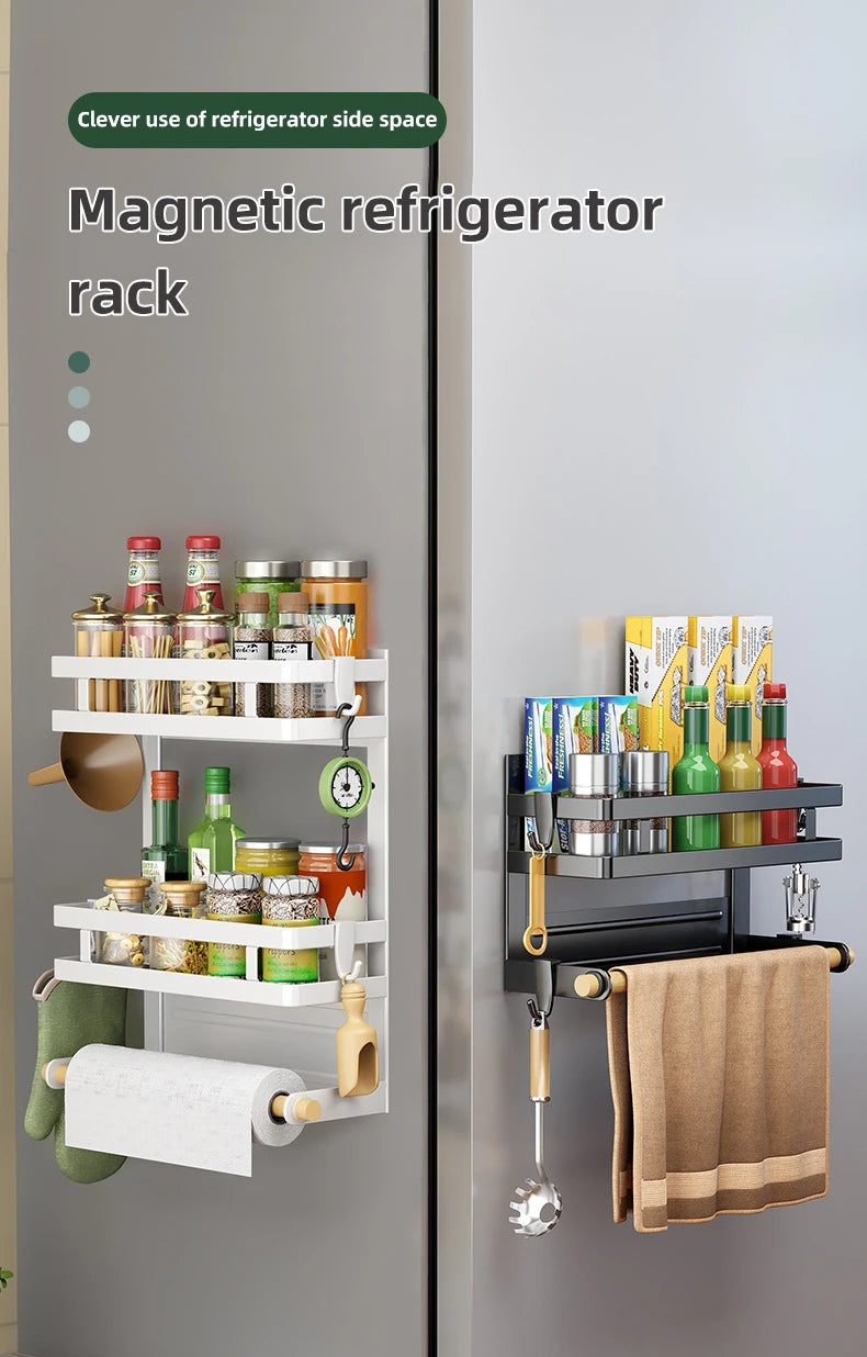 2-3Layer Magnetic Refrigerator Organizer Kitchen Storage Shelf Adhesive Towel Holder Side Mount Rack Home Kitchen Organization