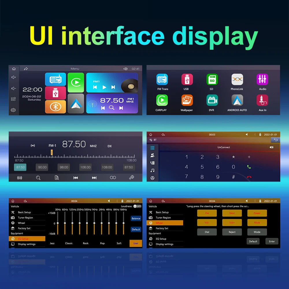 LEHX 6.9 Inch 1DIN Universal MP5 Car Radio Support Wireless Carplay Android AUTO AUX IPS Touch Screen Multimedia Video Player