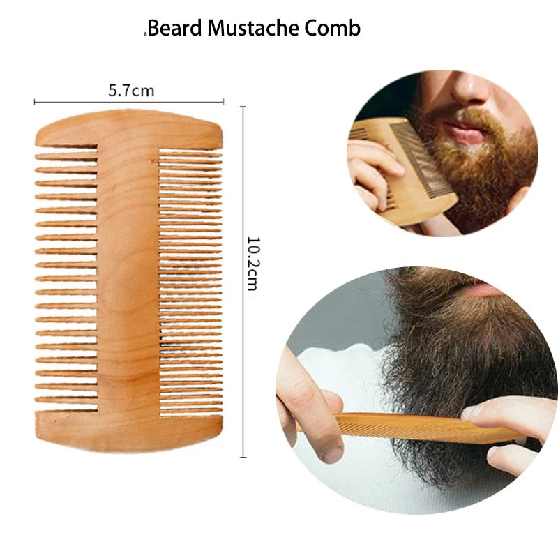 Soft Boar Bristle Wood Beard Brush Hairdresser Shaving Tool Men's Mustache Comb Kit With Bag Beard Hair Comb Set