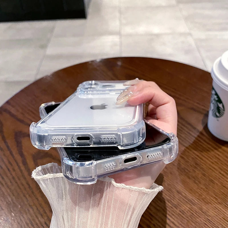 Luxury Shockproof Clear Phone Case For iPhone 17 16 15 14 13 12 11 Pro X XR XS Max Plus Air Soft Transparent Bumper Cases Cover