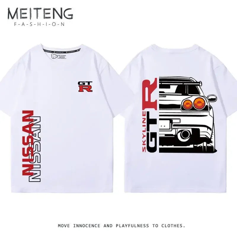 Men's Women's Summer Cotton Versatile Trend T-shirt Clothes Nissan GTR God of War R35R34 Modified Team Short-sleeved