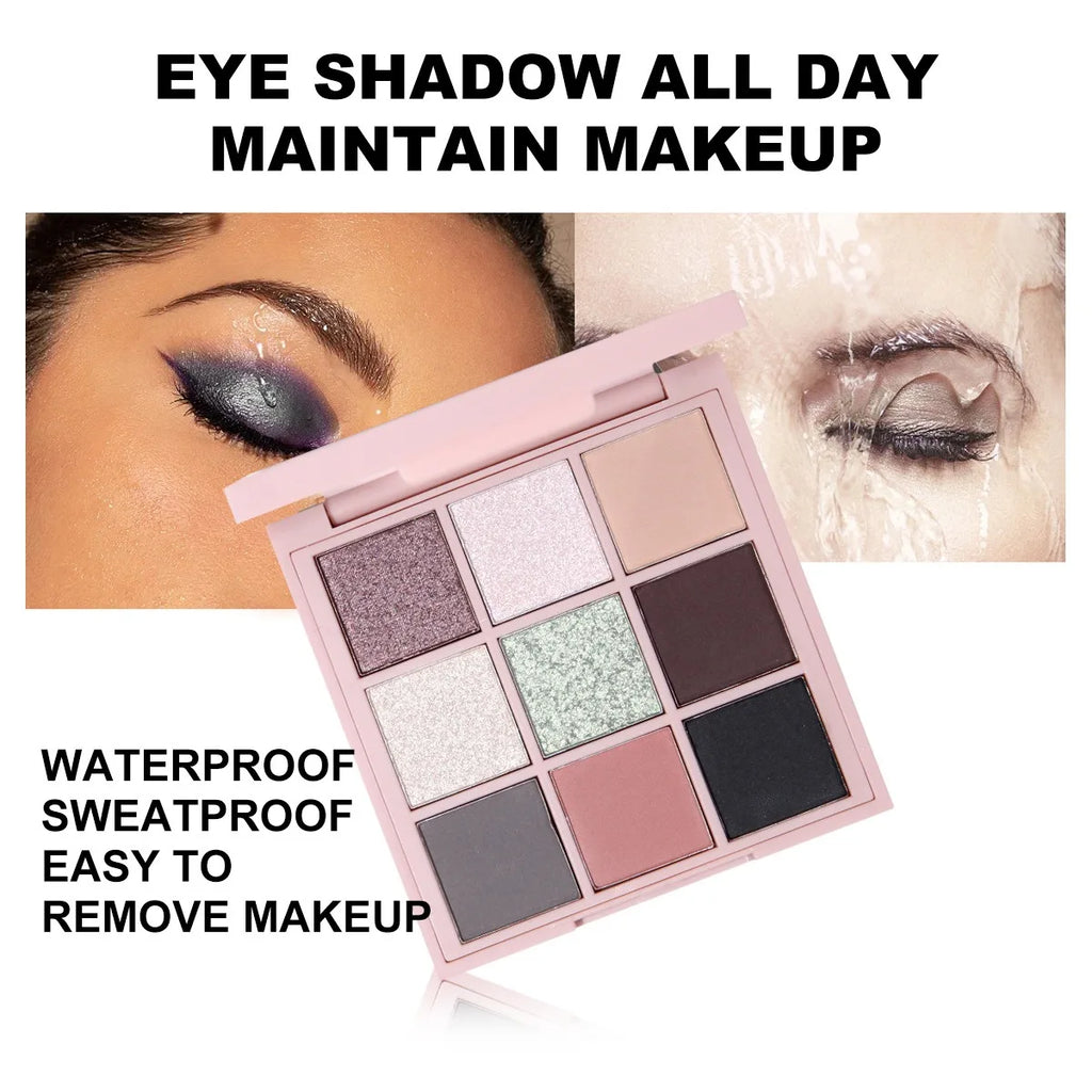 MUGE LEEN Nine-Color Eyeshadow Palette Matte Pearlescent Rose Smoke Peach Earth Tone Milk Tea Powder for Eye Makeup