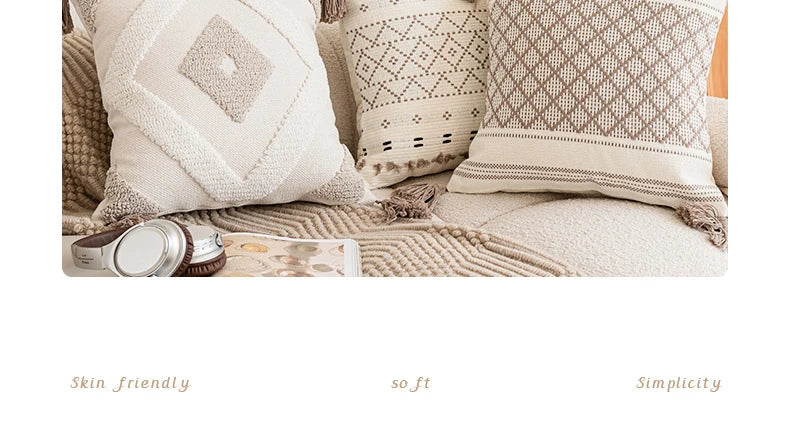 Battilo Luxury Pillow Cover with Tassels Soft Cotton Pillowcase Boho Decorative Throw Pillow for Living Room Sofa Cushion Cover