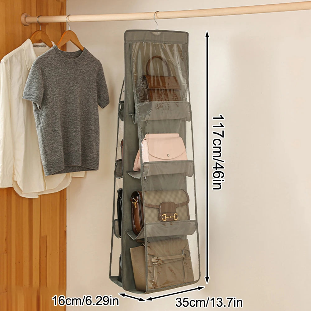 Double-Sided Hanging Bag Storage with Six Layers Transparent Bedroom Closet Organizer Dust Bag for Home Organization