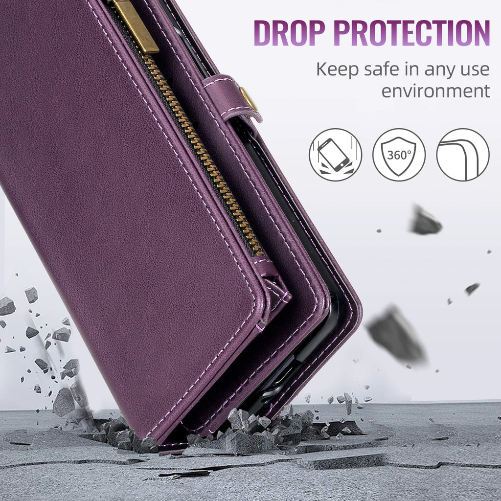 Multifunctional Leather Case for Samsung Galaxy Z Fold 5 4 3 Fold5 Fold4 Fold3 5G Phone Bags Cover Pen&Card Slots Wallet Holster