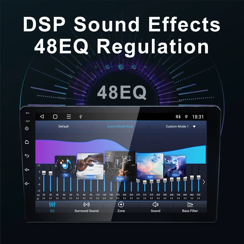 1DIN android 13 TS18 QLED 1280 Car Radio 9/10inch Universal Host Player Navigation Video Multimedia For lada hyundai Suzuki Ford