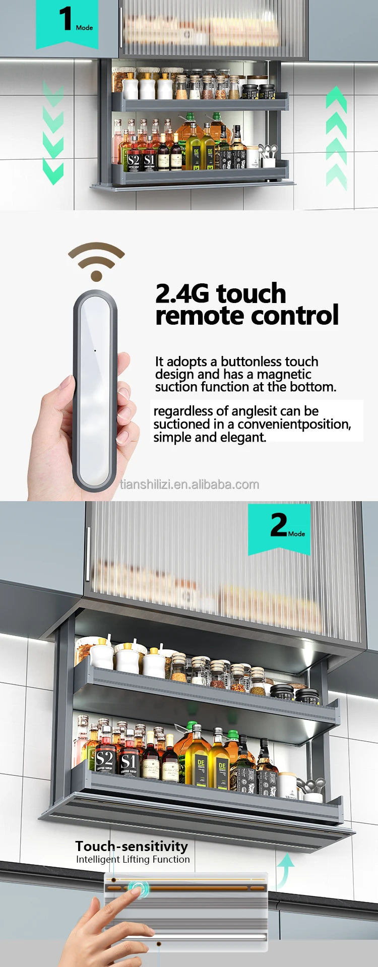 Wholesaler Electric Kitchen Cabinet Design Customized Smart Lift Kitchen Storage 3 Layers Automatic Lift Basket Cabinet