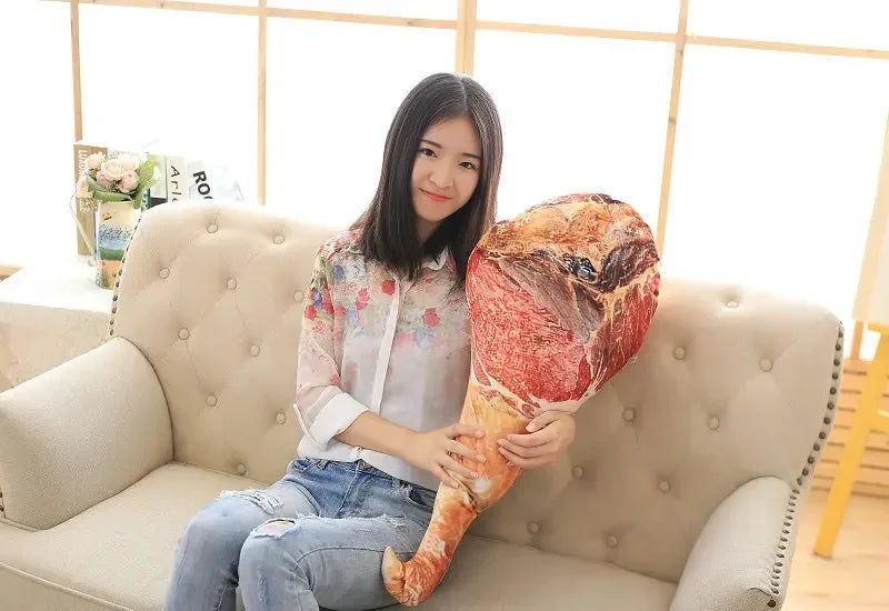 3D Simulation Ham Plush Food Pillow - Funny Spoof Stuffed Toy Waist Cushion for Office Sofa Bedroom & Creative Christmas Gift
