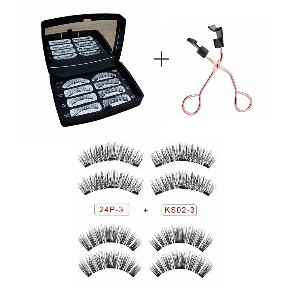 3D Magnetic Eyelashes Natural Soft Reusable Easy To Wear Eyelash Extension Beauty Makeup Tool faux mink false eyelashes & mirror