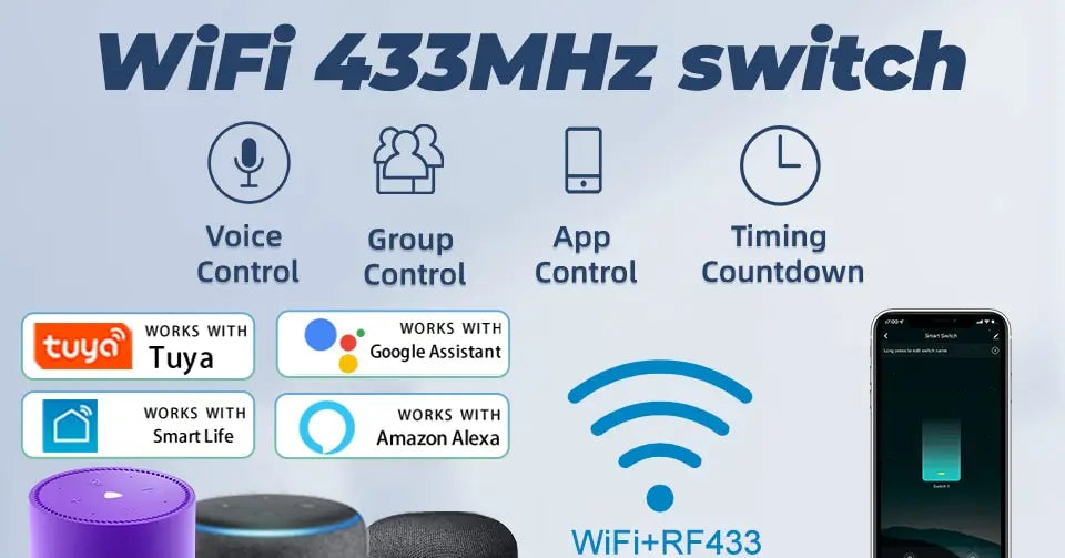 Tuya WiFi Smart Light Switch US Standard Work With Alexa Google Home Wall Touch Switch 110V 220V RF433Mhz Remote 1 2 3 4 Gang