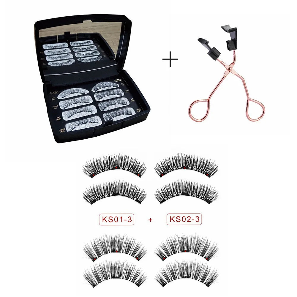 3D Magnetic Eyelashes Natural Soft Reusable Easy To Wear Eyelash Extension Beauty Makeup Tool faux mink false eyelashes & mirror