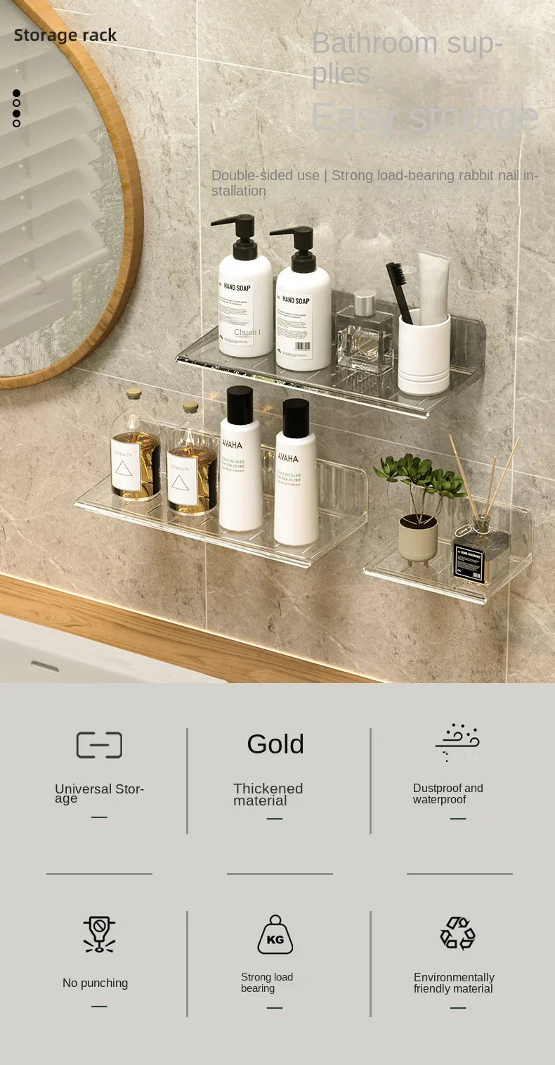 Wall-mounted Storage Rack for Bathroom, Punch-free, Household, Toiletry, Table, Cosmetic, Makeup, Rack, #3478