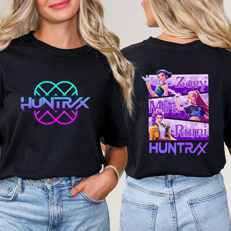 Kpop Demon Hunter HuntrX Print T-Shirts Korean Anime Tshirts Women Clothes Fashion Harajuku Kawaii T-shirt Women's Y2K Clothing