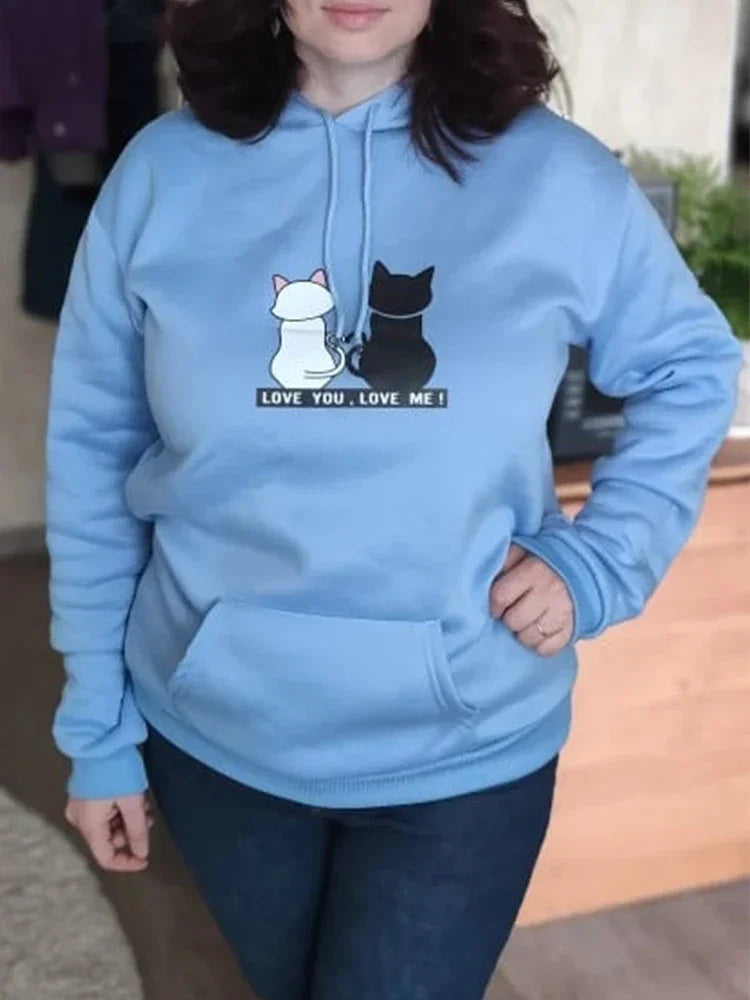 2023 Streetwear Hoodies Women Sweatshirt Autumn Spring Long Sleeve Harajuku Cat Print Sweatshirts Casual Pullover sudadera mujer