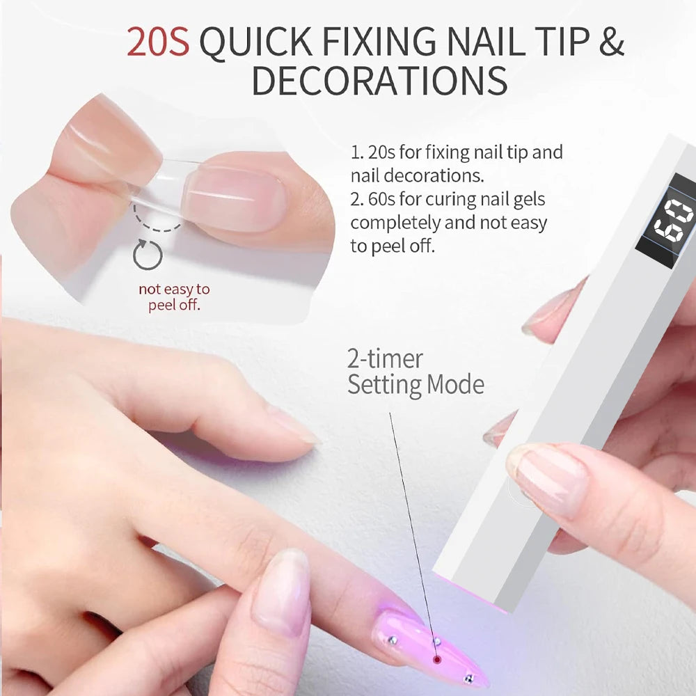 Mini UV Nail Light, Rechargeable Handheld Nail Dryer with Timer & Indicator, for Fasting Drying, Gel Nails and DIY Manicure Art