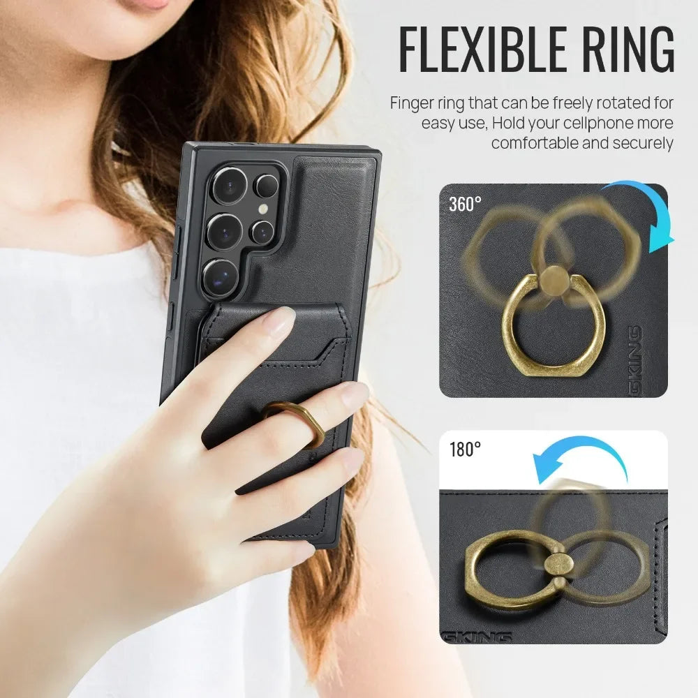 2-in-1 Detachable Magnetic Wallet with Card Holder Phone Case for Samsung Galaxy S25 Edge S24 Plus S23 Ultra  Ring Leather Cover