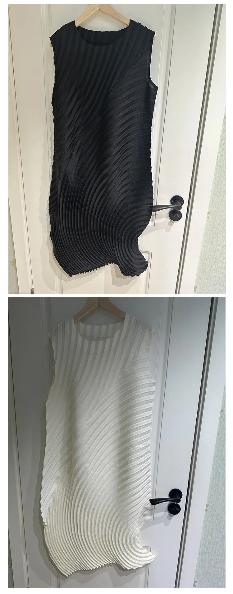 Miyake Hand Circle Pleated Sleeveless Dress Designer Long Round Neck Elegant Loose Summer Korean Style Aesthetic Clothes