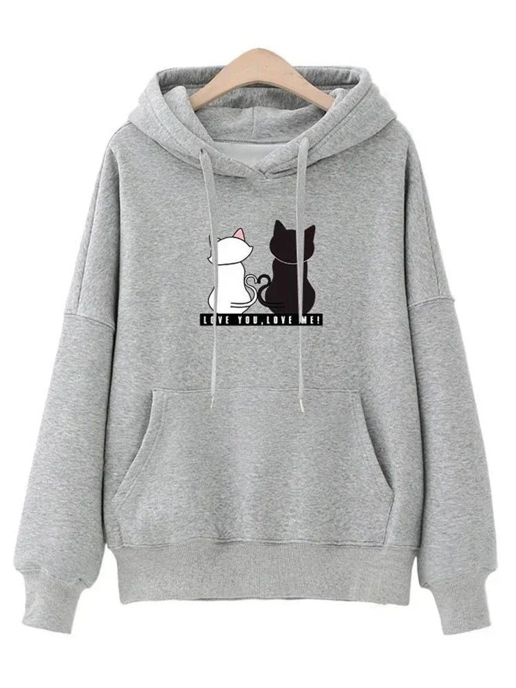 2023 Streetwear Hoodies Women Sweatshirt Autumn Spring Long Sleeve Harajuku Cat Print Sweatshirts Casual Pullover sudadera mujer