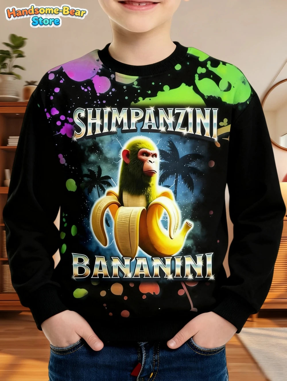 Italian Brainrot Boys Sweatshirt Autumn Long Sleeve Round Neck Hoodie Tungtung Sahur Brainrot Cartoon Children Tops Boys Clothes