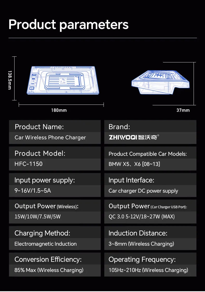 For BMW X5 F15 X6 F16 2014 2015 2016 2017 2018 15W Car QI wireless charger fast phone charger charging holder accessories