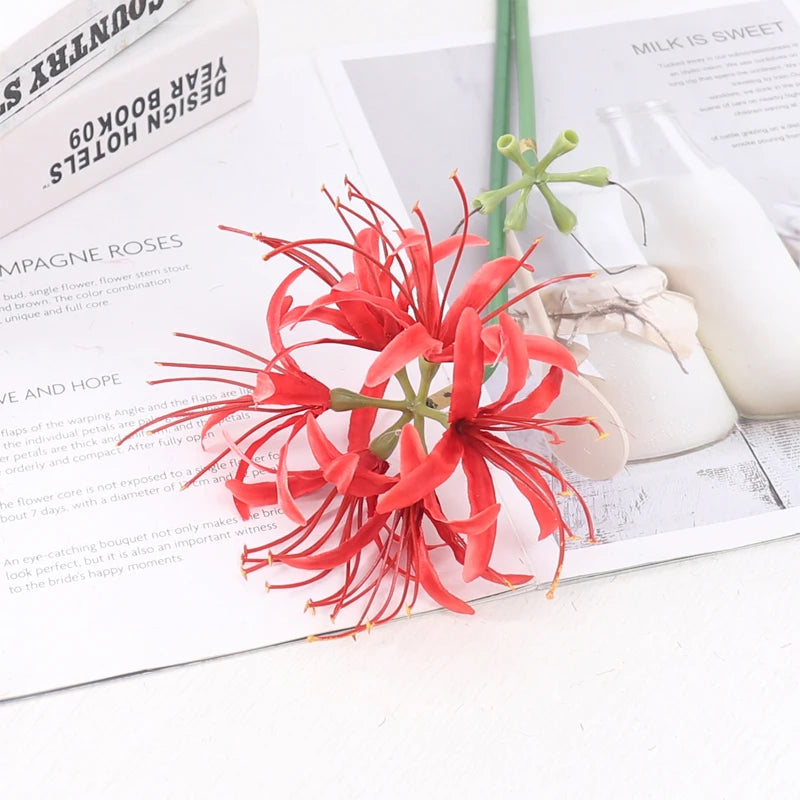 Kahaul 64cm Artificial Higanbana Flowers Branch Beautiful Fake Flower Christmas Wreath Home Festival Party Wedding Garden Decor