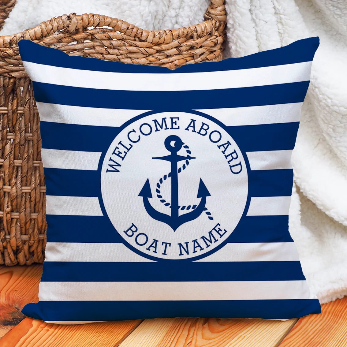 Custom Nautical Anchor Pillow Covers Personalized Boat Name Decorative Throw Pillowcases for Home Sofa Yacht Beach House Decor