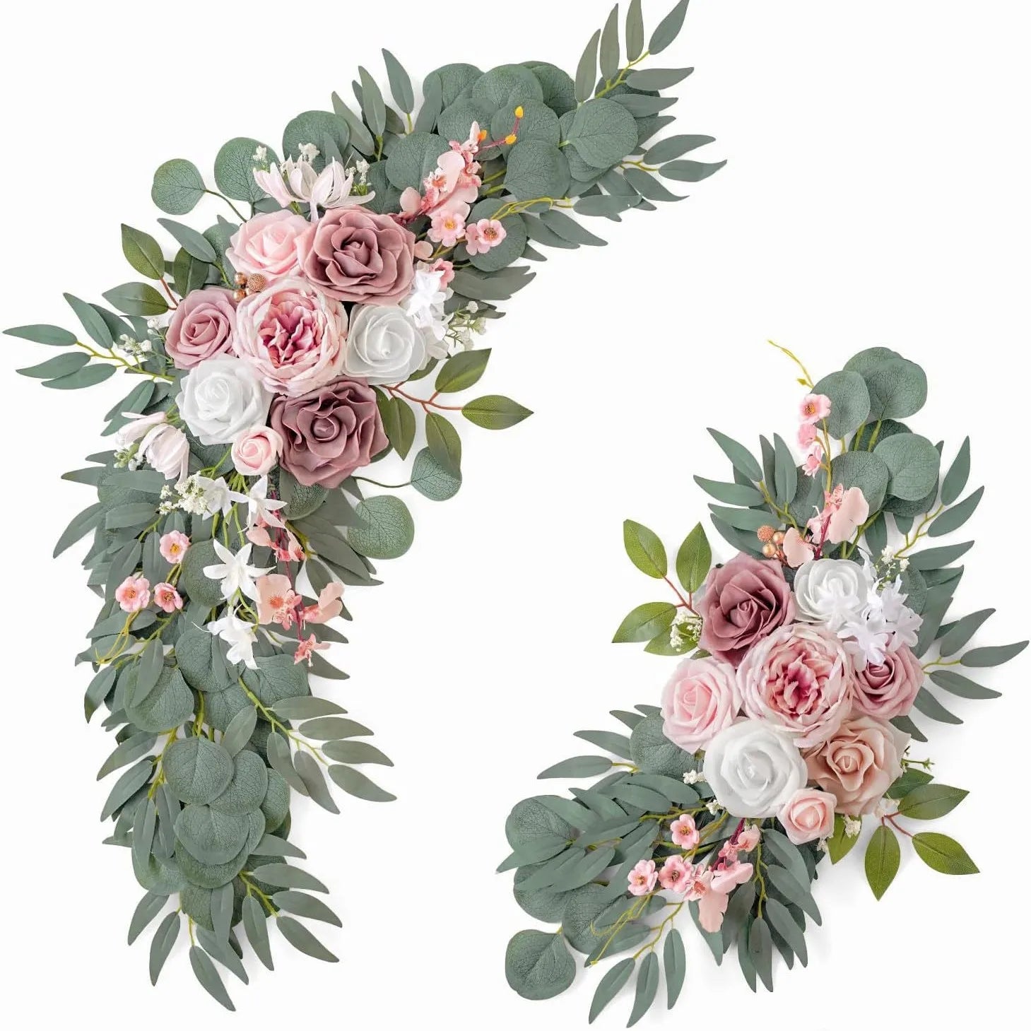 Artificial Wedding Arch Flowers Kit Boho Dusty Rose Blue Eucalyptus Garland Drapes for Wedding Decorations Welcome Sign
