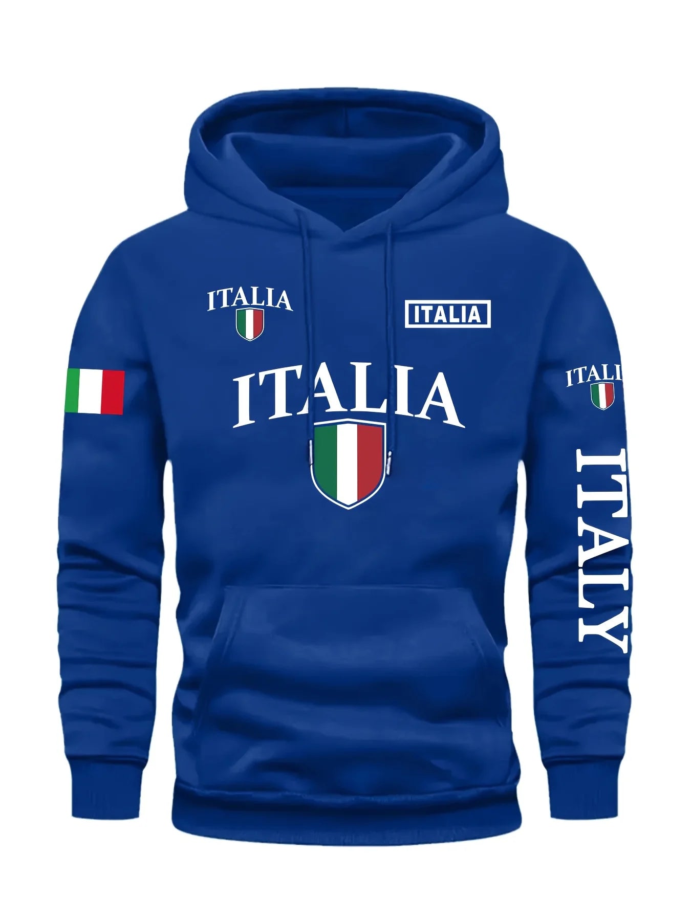 Men's Italy Flag Shield Bold ITALY Letter Print Hoodie Grey Casual Pullover Front Pocket Ribbed Cuffs Comfort Fit Urban Fashion