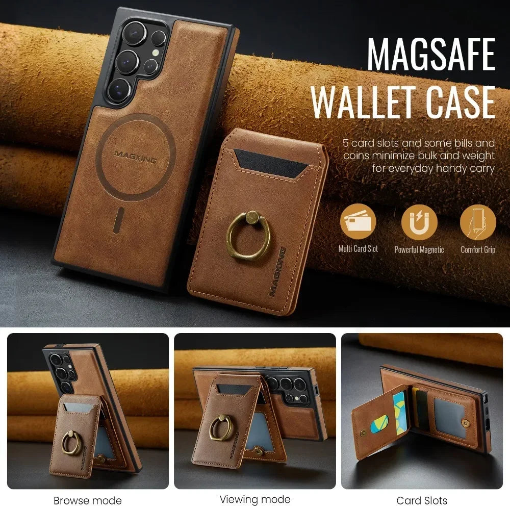 2-in-1 Detachable Magnetic Wallet with Card Holder Phone Case for Samsung Galaxy S25 Edge S24 Plus S23 Ultra  Ring Leather Cover