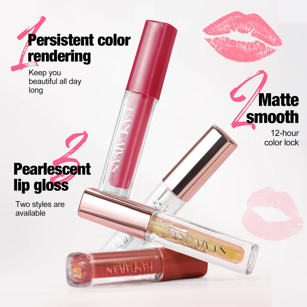 4 Pcs Lip Gloss Set, Waterproof Non Transfer Shimmer Lipstick, Long Lasting & Easy to Apply Liquid Lip Gloss for Daily Makeup