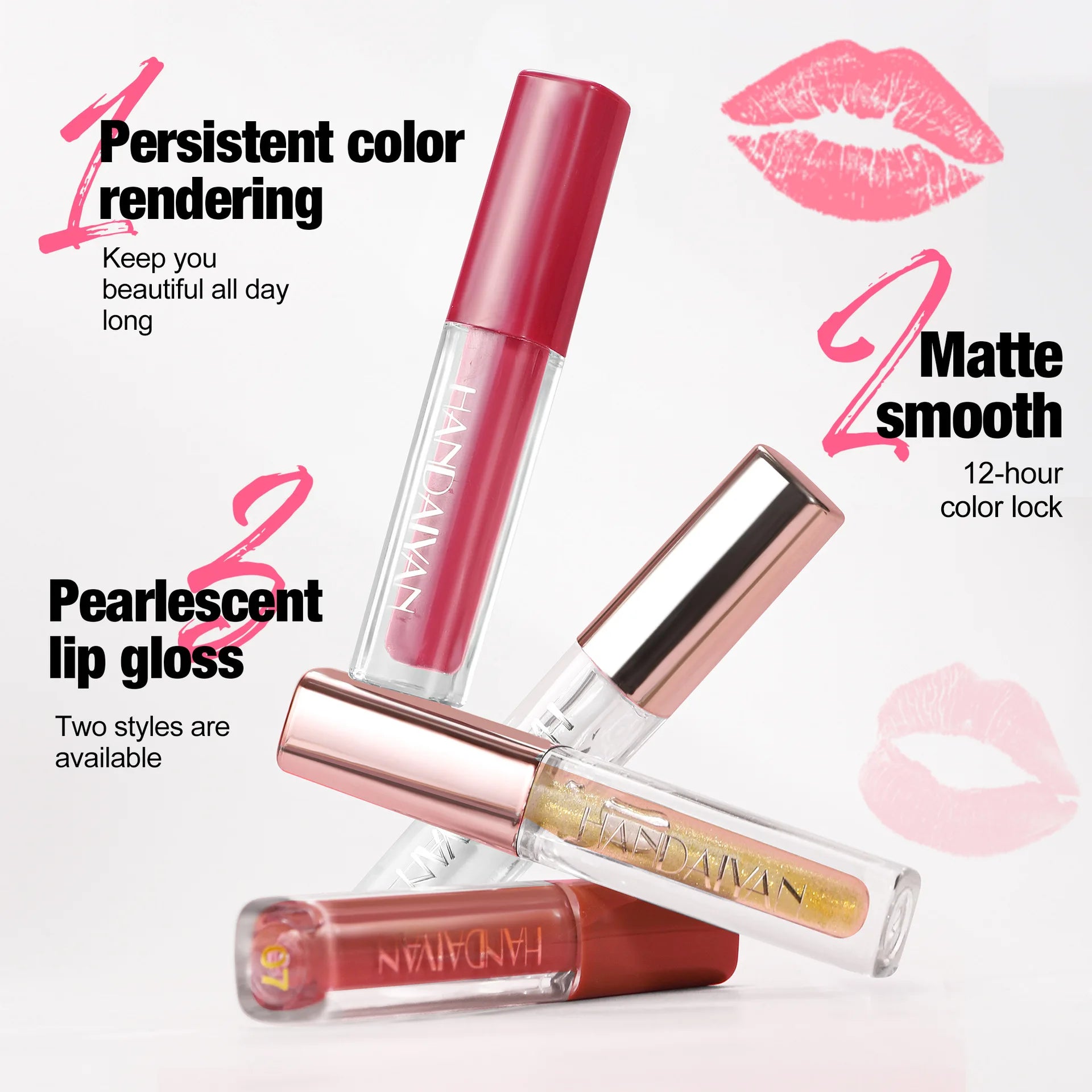 4 Pcs Lip Gloss Set, Waterproof Non Transfer Shimmer Lipstick, Long Lasting & Easy to Apply Liquid Lip Gloss for Daily Makeup