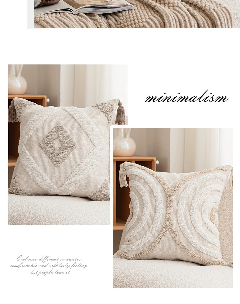 Battilo Luxury Pillow Cover with Tassels Soft Cotton Pillowcase Boho Decorative Throw Pillow for Living Room Sofa Cushion Cover