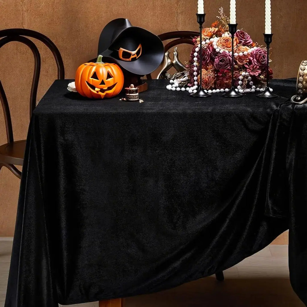 Black Velvet Tablecloth Halloween Luxurious Solid Rectangle Table Cloth for Party Wedding Kitchen Dinning Tabletop Decoration