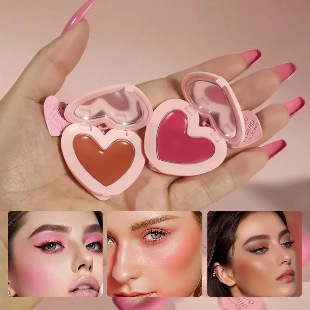 Waterproof Heart Shaped Cream Blush Long Lasting Silky Smooth Mirror Finish Lip Cheek Contour Brighten Tipsy Makeup