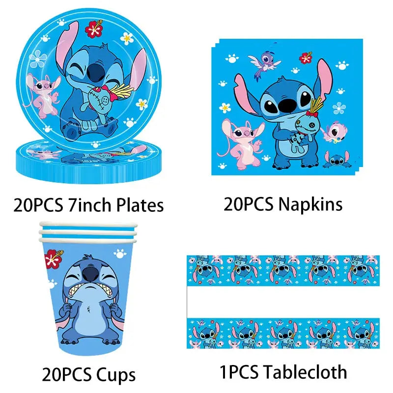 Lilo And Stitch Birthday Decoration Disney Pink Stitch Party Theme Tableware Set Angel Balloons Happy Supplies Kids Girl Favors